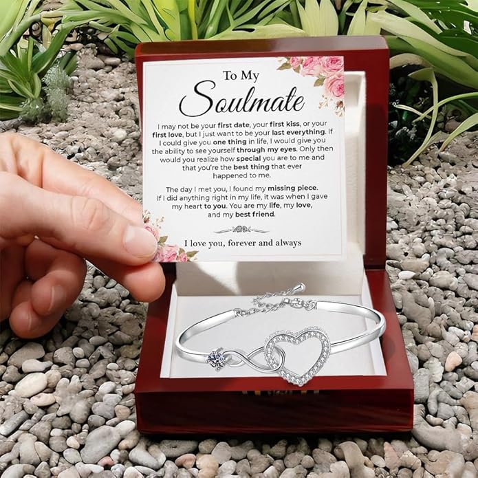 To My Soulmate Bracelet, Soulmate Bracelet For Women, Soulmate's Jewelry Gift From Boyfriend Husband Friend With Message Card And Box Meaning, Valentine Gifts For Her, Birthday Christmas Gifts