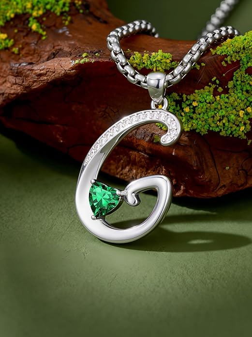 Christmas Gifts for Women Alphabet A to Z Initial Birthstone Pendant Necklaces for Women - 18k White Gold Plated Personalized Name Jewelry Valentine Mothers Day Birthday Gifts for Women Her Girlfriend