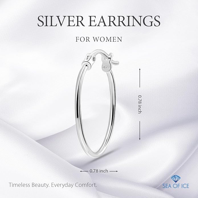 SEA OF ICE 925 Sterling Silver Hoop Earrings for Women - Hypoallergenic Earrings for Women in Sterling Silver, Yellow Gold, Rose Gold or Black Rhodium | Sizes 12MM, 15MM, 20MM or Multipack