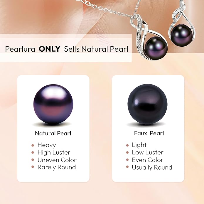PEARLURA Natural AAA+ 9mm Natural Black pearl necklace for women - Real pearl necklace (18k gold platted 925 sterling Silver)- Gifts For Wife Wedding Anniversary - cultured pearl necklaces for women - necklace for wife birthday - jewellery for women