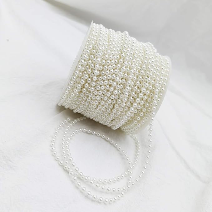 INSPIRELLE 4MM Ivory Faux Pearl Beads 40M Garland Pearl Bead Roll Strand for Wedding Party Decoration