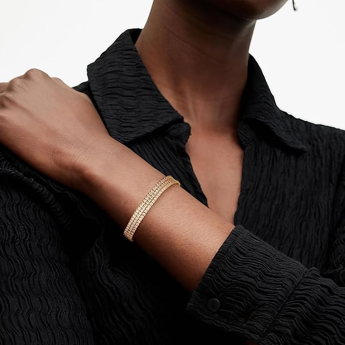 14K Gold Plated Tennis Bracelet for Women – Classic CZ Link Design, Fits 6.0"–7.2" Wrists – Stylish Sparkling Jewelry Gift, Timeless Tennis Bracelets for Women