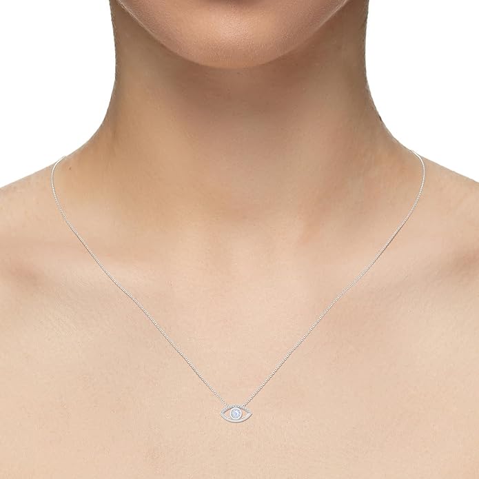 Natural Gemstone with Moissanite Evil Eye Pendant Necklaces for Women in Silver/18K Yellow/Rose Gold Vermeil,Birthstone Jewelry Gifts for Her Birthday,Anniversary, Graduation