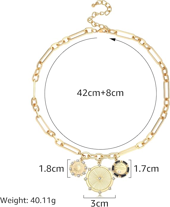 Chunky Gold Necklace for Women, 18K Waterproof Heart Necklace Statement Necklace Gold Charm Necklace Chunky Jewelry Paperclip Chain Choker Gift for Women