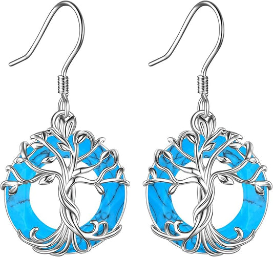 TOUPOP Tree of Life Earrings 925 Sterling Silver Family Tree Dangle Drop Earrings Crystal Jewelry Birthday Christmas Gifts for Women Her