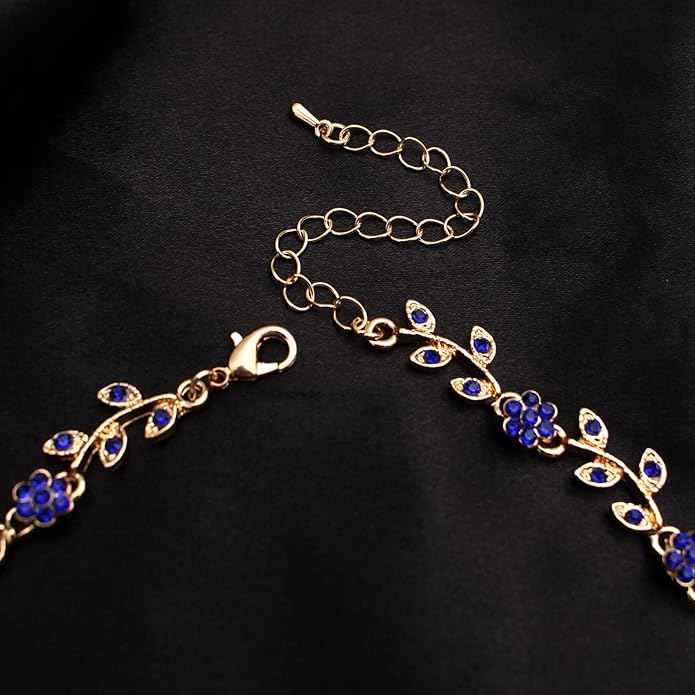 Austrian Crystal Rhinestone Choker Necklace Dangle Earring Link Bracelet Jewelry Set for Brides Bridesmaid Prom Costume Accessories for Women