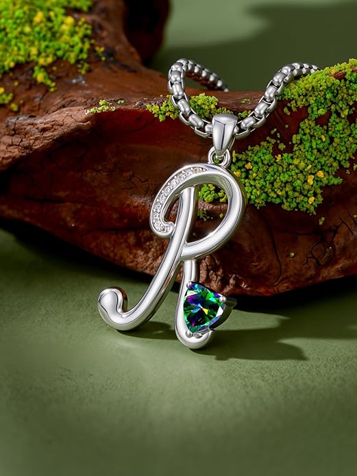 Christmas Gifts for Women Alphabet A to Z Initial Birthstone Pendant Necklaces for Women - 18k White Gold Plated Personalized Name Jewelry Valentine Mothers Day Birthday Gifts for Women Her Girlfriend