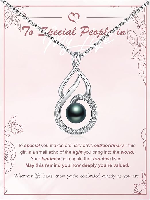 KANNSOAR Tahitian Black Pearl AAAA 18K Gold Plated Sterling Silver Trendy Pendant Necklace for Women Wife Mom Girlfriend Valentine Her Jewelry Gift for Anniversary Birthday Christmas