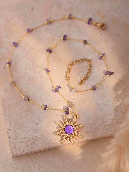 Sacina Sun Choker Necklace, Natural Crystal Necklace, Boho Hippie Jewelry, Christmas Jewelry Gift For Women