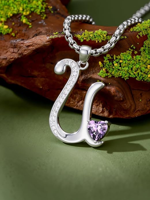 Christmas Gifts for Women Alphabet A to Z Initial Birthstone Pendant Necklaces for Women - 18k White Gold Plated Personalized Name Jewelry Valentine Mothers Day Birthday Gifts for Women Her Girlfriend