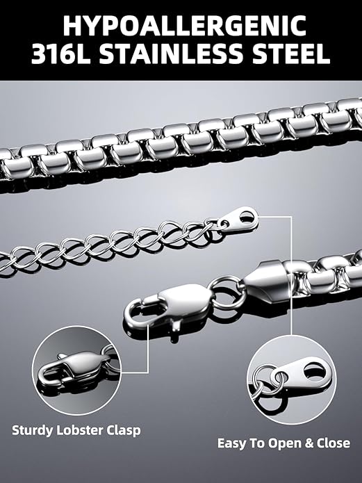 Bestyle 18K Gold Plated/Silver/Black Chain for Men, Hypoallergenic 2/4/6/8mm Stainless Steel Flat Link Chain Necklace for Men & Women Hip Hop Jewelry, 14-30"