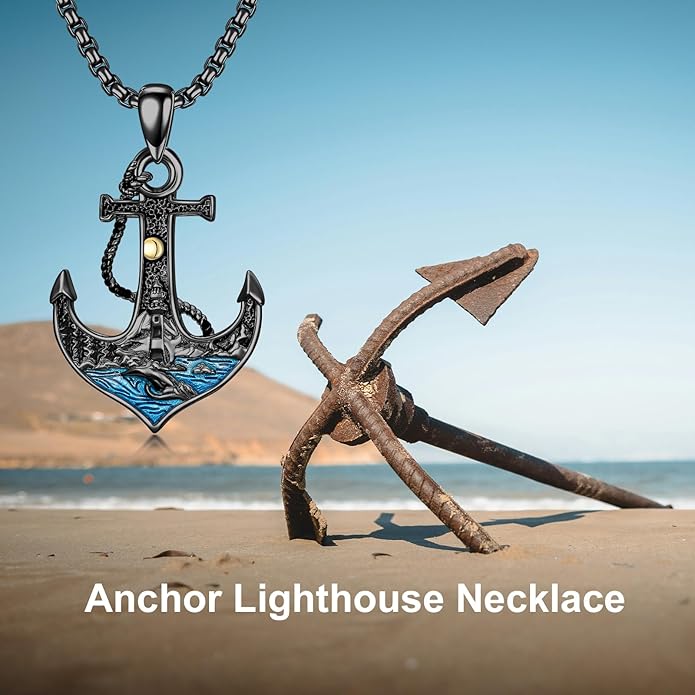 LEECCI Anchor Wave/Four Leaf Clover/Surfboard Necklace 925 Sterling Silver Anchor Pendant Jewelry Gift Graduation Gift for Men Women