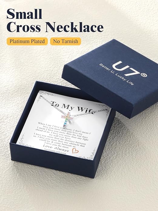 U7 Cross Necklace for Women,Silver/14K Gold Large or Small Cross Necklaces with CZ Diamond,Faith Birthday/Christmas Gift for Her Women Mother Daughter Grandmother
