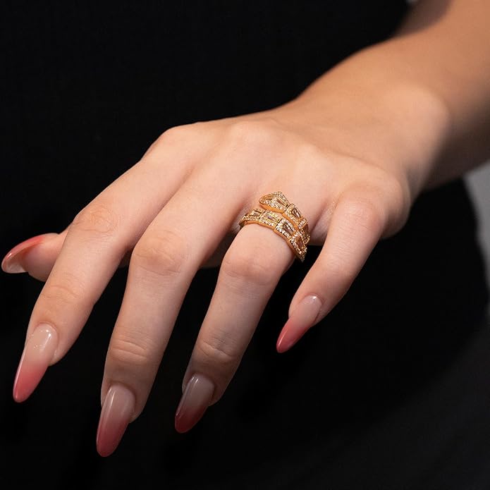 Aura & lrena Adjustable Snake Rings for Wome, 18K Gold or Platinum Plating Open-Ended Ring with AAA Cubic Zirconia Fashion Jewelry, Statement Gift Design Rings for Men and Women Non Tarnish