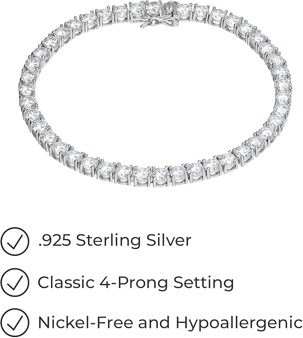 Amazon Essentials Plated Sterling Silver Round Cut Cubic Zirconia Tennis Bracelet