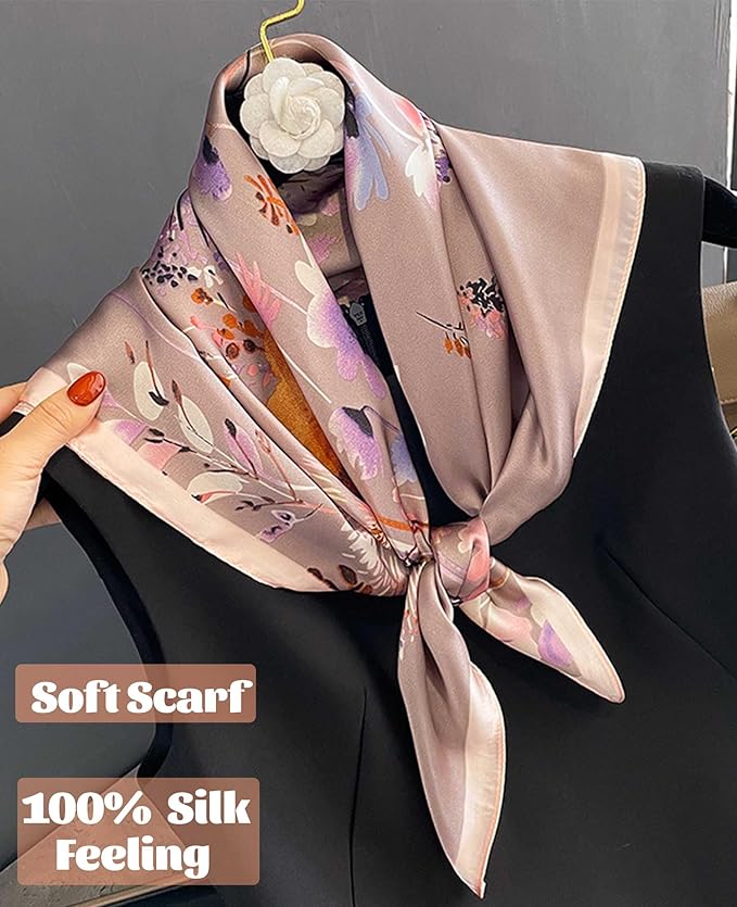kcctoo 27.5" Mulberry Silk Feeling Head Scarf Women's Fashion Square Neck Satin Scarfs for Bag Hair Scarves Gift