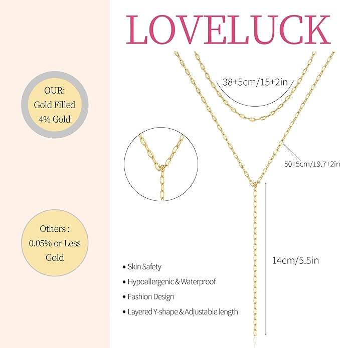 LOVELUCK Long Lariat Necklace for Women,Dainty Layered Y-Shaped Necklaces 14k Gold/Silver Plated Drop Chain Trendy Christmas Jewelry Gifts