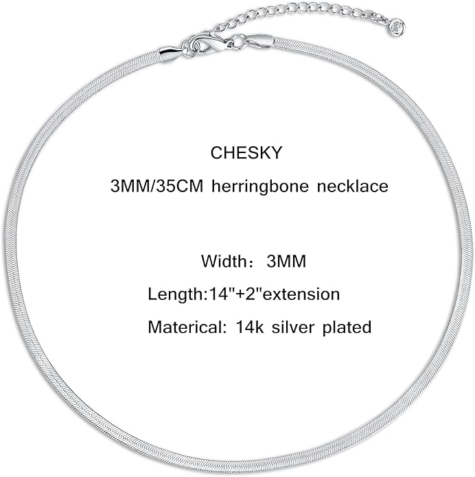 CHESKY Gold Necklace for Women-14K Gold Plated/Sterling Silver Plated Snake Chain Necklace Dainty Simple Chunky Herringbone Necklace Choker Necklaces Jewelry for Women