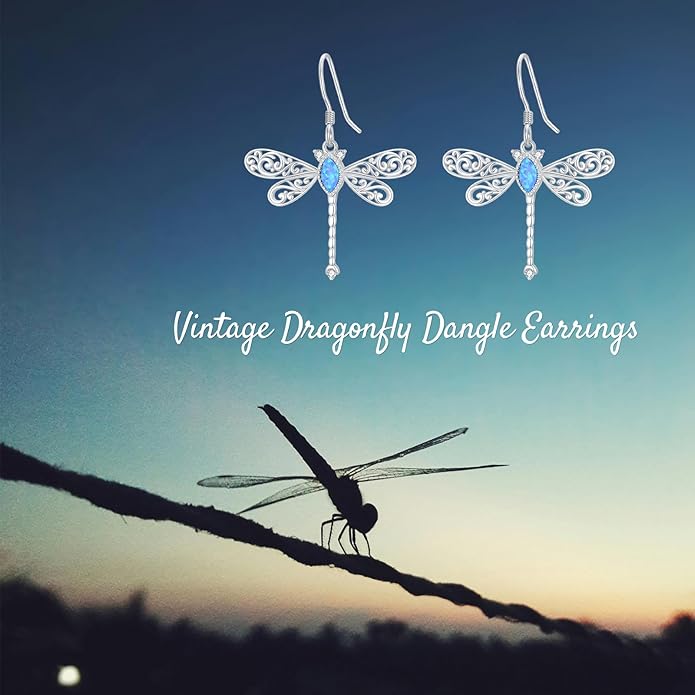 Diamond Butterfly/Dragonfly/Bee Earrings for Women 925 Sterling Silver Opal Dangle Drop Earrings Jewelry Gift for Mother Wife