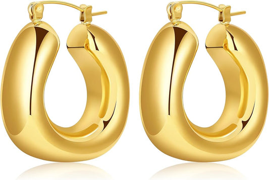 8YEARS Chunky Gold Hoop Earring for Women, 18K Gold Plated Lightweight Thick Hoops, Hypoallergenic Trendy Jewelry for Gift
