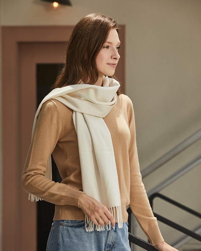 EURKEA 100% Cashmere 2025 Winter Scarf for Women Fringed Edges Warm & Soft Lightweight Solid/Plaid/Two-Tone Free Size