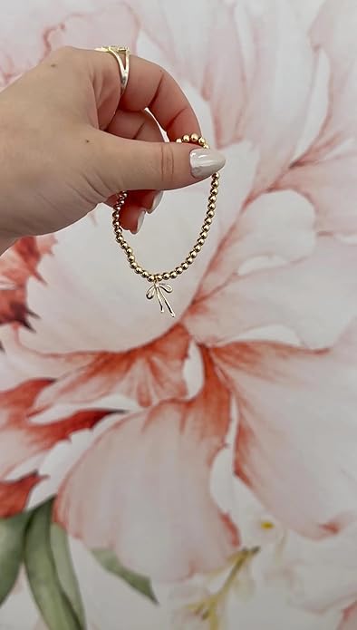 Beads Bow Charm Bracelet for Women Flower Vintage Bracelet Handmade Stretch Beaded Dainty Romantic Jewelry Gifts