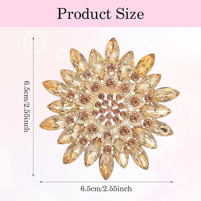 Flower Brooches For Women Rhinestone Sunflower Brooch Pin Red Pink Flower Brooch Marquise Wreath Brooches Elegant Accessories Jewelry Gifts For Women Girls Skirt Dress Hat Decoration