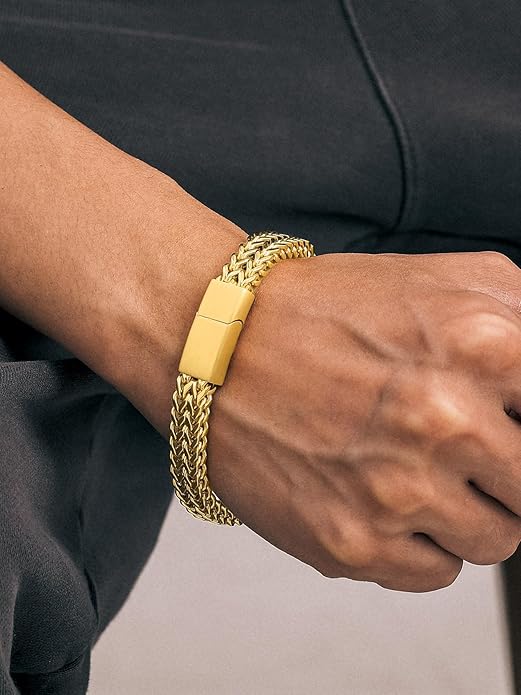 Richsteel Bracelets for Men 6mm/10mm/12mm Width Stainless Steel With Sturdy Clasp Franco Curb Chain Mens Bracelet 7.4/8.2/9 Inches Length