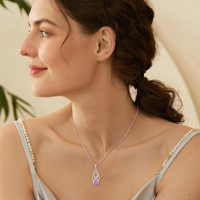 Infinity Irish Celtic Knot Jewelry Set for Women Amethyst Necklace & Earrings February Birthstone Jewelry Gifts