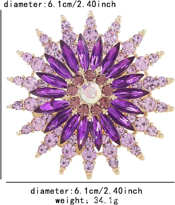 Rhinestone Flower Brooch Pin for Women Red Black Purple Flower Broochs Pin Hat Christmas Brooch Jewelry