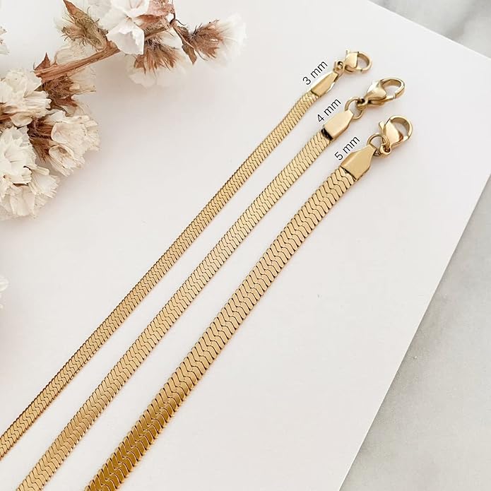 Tewiky Layered Necklaces for Women Non Tarnish- Chunky 14k Gold Plated Herringbone/Snake/Rope/Box/Cuban Link Chain for Women Waterproof Layering Stack Choker Necklace Trendy Dainty Tarnish Free Jewelry Set