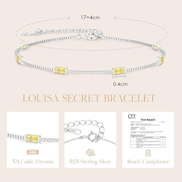 LOUISA SECRET Birthstone Bracelets for Women, 925 Sterling Silver Dainty Simple Women Charm Link Bracelet, Birthday Anniversary Jewelry Gifts for Women Wife Mom Her