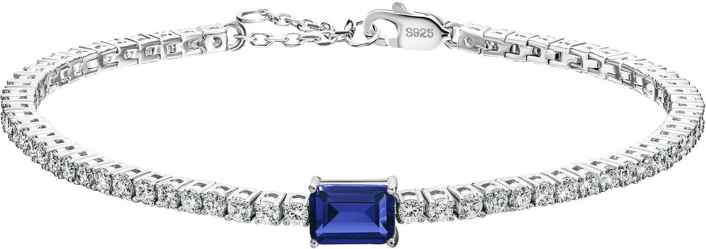 18K White/Yellow Gold Plated Silver Bracelet With Lab Grown Sapphire/Emerald/Ruby Surrounded With Lab Grown Diamond/Moissanite, Bracelet For Women Comes With Gift Box
