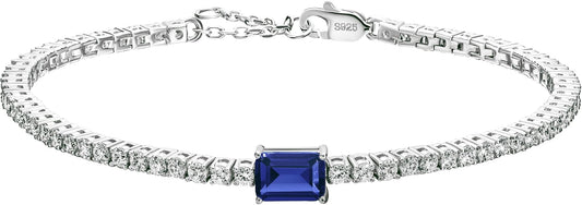 18K White/Yellow Gold Plated Silver Bracelet With Lab Grown Sapphire/Emerald/Ruby Surrounded With Lab Grown Diamond/Moissanite, Bracelet For Women Comes With Gift Box