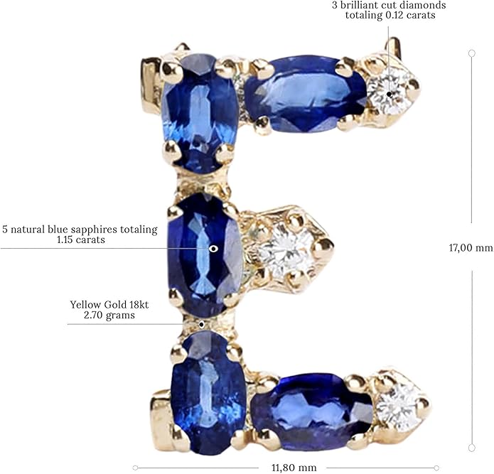 Albert Hern Blue Sapphire Initial Necklace With Diamonds & 18K Gold Chain | Irresistible Letter Pendants Jewelry | Perfect Valentine’s Day, Anniversary & Birthday Gift