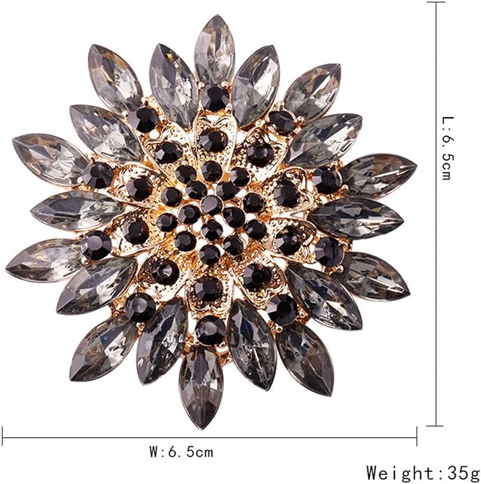 Rhinestone Large Flower Brooches Pins for Women Fashion Sparkly Crystal Sunflower Statement Brooch Unique Wedding Party Suit Dress Jewelry Accessories