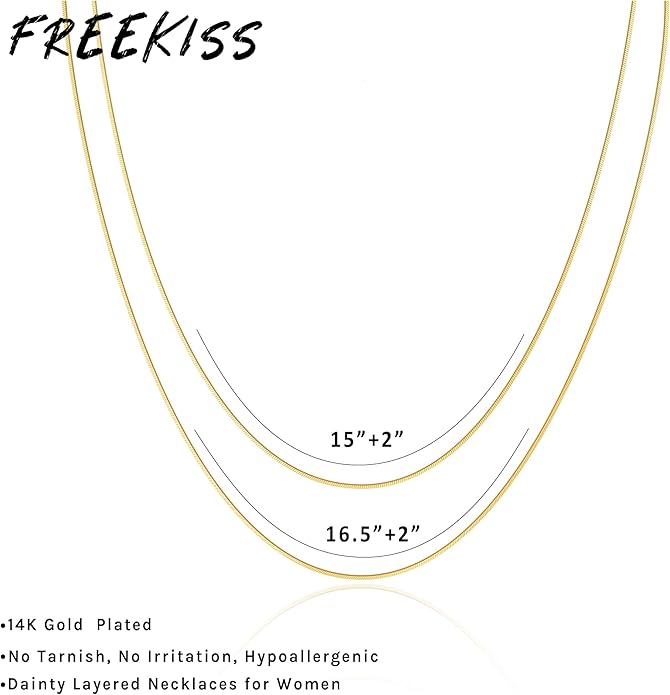 Freekiss Herringbone Necklace for Women,Dainty Gold Necklace,14k Gold Plated Snake,Gold Chain Choker Necklaces,Simple Gold Layered Necklaces,Gold Jewelry Gift for Women