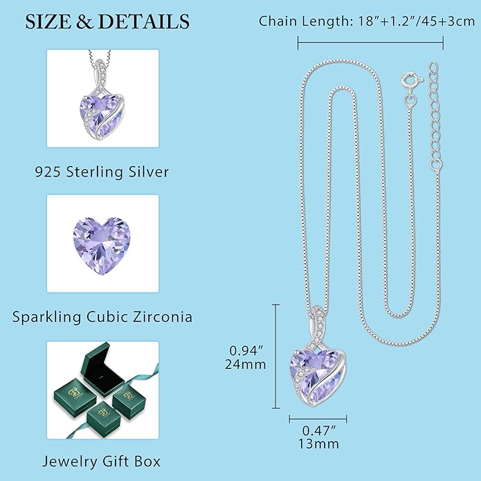 FJ Infinity Birthstone Necklace 925 Sterling Silver Love Heart Pendant Jewelry Gifts for Women