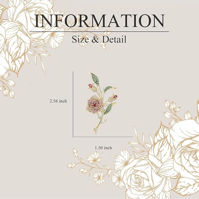Flower Brooch for Women Girls Flower Rhinestone Brooch Gold Plated Lapel Pin Clothing Accessory Wedding Gift Fashion Jewelry for Mom Wife