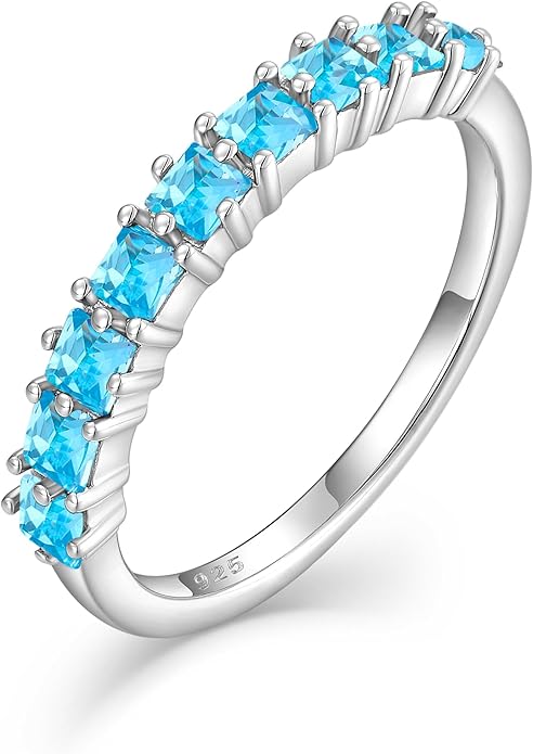 Princess Cut Stackable Rings 925 Sterling Silver Eternity Rings Birthstones Jewelry for Women Size 5-10