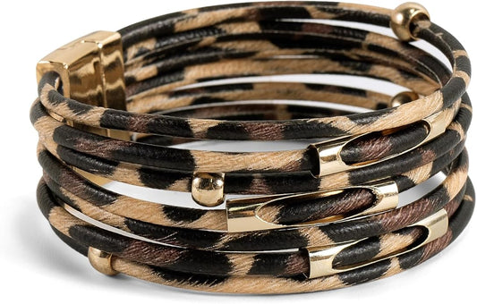 ENGCKSHI Wrapped Bracelets for Women,Leather Bracelet,Boho Bracelets for Women,Multi-Layer Pearl Crystal Bracelet Bangle Jewelry