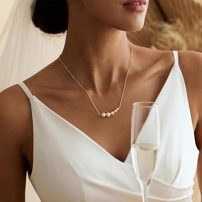 Gold Pearl Necklaces for Women Trendy, 14K Gold Plated Dainty Necklace Simple Layered Pearl Necklaces for Women Trendy Wedding Birthday Jewelry