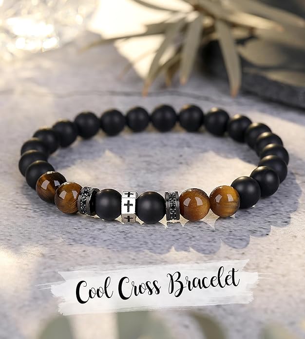 TONY & SANDY Cross Bracelet Men Cool Valentines Day Gifts for Him Teen Boys Son Grandson Nephew, Birthday Easter Christmas Gifts for Teen Boys Adults Men