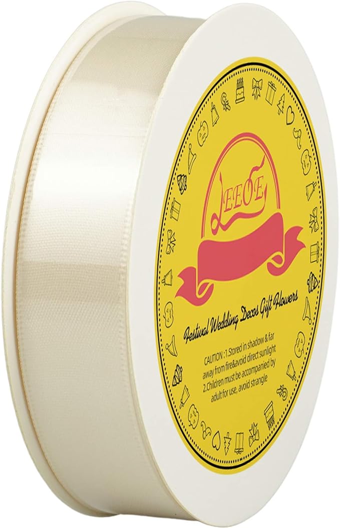 LEEQE Double Face Ivory/Antique White Satin Ribbon 7/8 inch X 25 Yards Polyester Ivory Ribbon for Gift Wrapping Very Suitable for Weddings Party Invitation Decorations and More