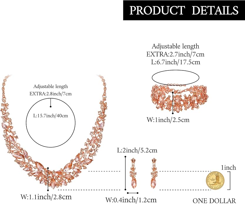 BriLove Women's Wedding Bridal Austrian Crystal Marquise Cluster Collar Necklace Dangle Earrings Set
