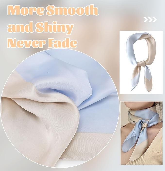 kcctoo 27.5" Mulberry Silk Feeling Head Scarf Women's Fashion Square Neck Satin Scarfs for Bag Hair Scarves Gift
