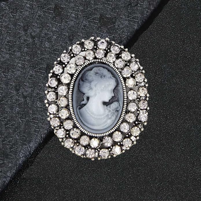 Ezing Vintage Princess Frame Crystal Cameo Brooches Pins Set for Women