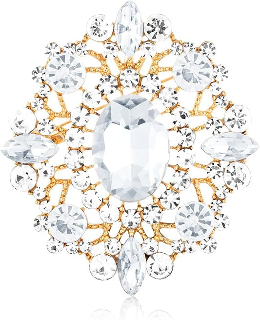 LAXPICOL Vintage Clear Austrian Crystal Brooch Pin for Women Elegant Wedding Bridal Brooches Broach Pin 1.69"*1.39"