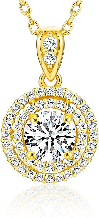 18K Gold Vermeil Imitation Diamond Necklace for Women, Moissanite Sterling Silver 18+2" Chain - Cluster Style