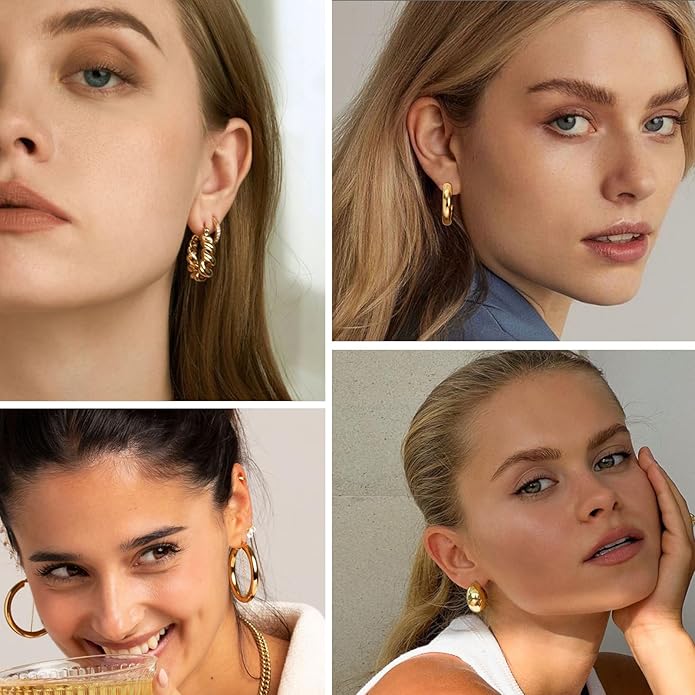 36 Pairs Gold Hoop Earrings Set for Women, Fashion Chunky Gold Hoop Earrings Multipack, Hypoallergenic Pearl Chain Twisted Statement Earring Pack for Birthday Party Jewelry